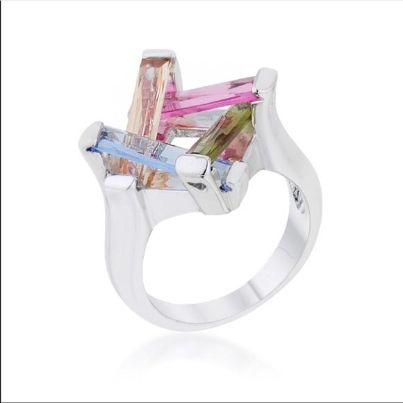 Unique Multicolor Zirconia Rhodium Ring - Picture 7 of 10